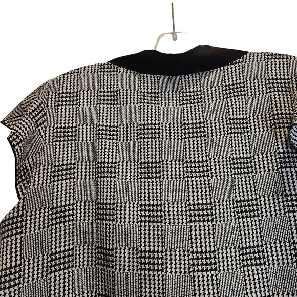 Miley + Molly Houndstooth Plaid Blouse Bow Tie Neck Academia Black White Large - Picture 4 of 5
